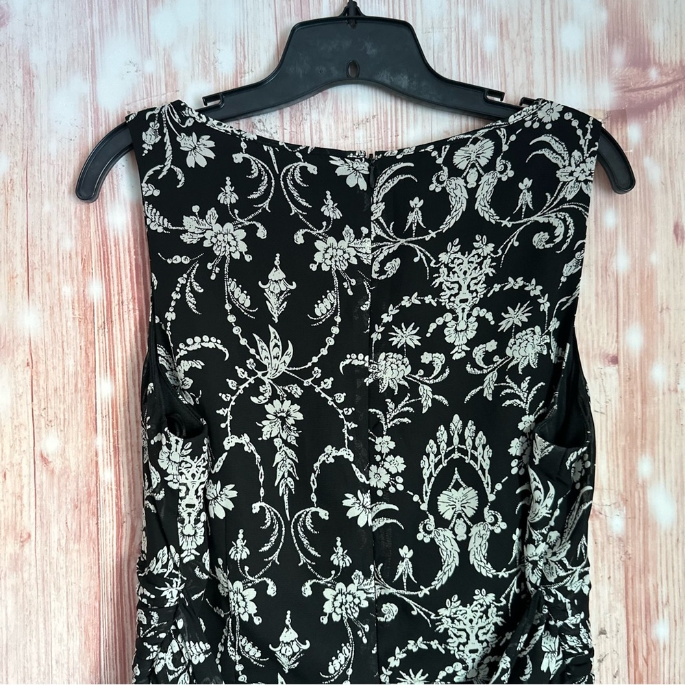 Studio 1940 Black Ruched Tie Waist White Floral Print Maxi Dress Size 14 - Picture 7 of 10